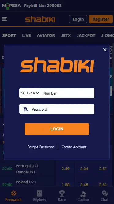 shabiki-login-page