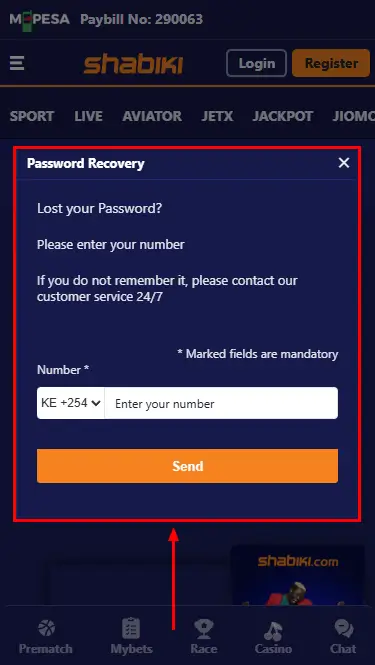 Shabiki-Password-Recovery-Form